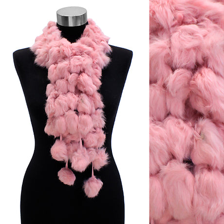 4-Strands Luxurious Rabbit Fur Ball Linked Scarf Pink