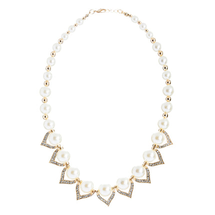 Bridal Wedding Jewelry Crystal Rhinestone Elegant Faux Pearl Necklace N42 Gold - Accessoriesforever