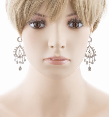 Bridal Wedding Jewelry Crystal Rhinestone Stylish Vintage Dangle Earrings Silver