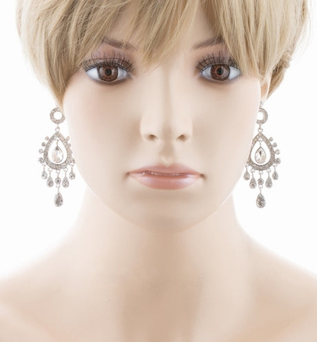 Bridal Wedding Jewelry Crystal Rhinestone Stylish Vintage Dangle Earrings Silver
