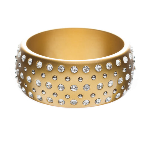 Stunning Sparkle Crystal Rhinestone Studs Wide Fashion Bangle Bracelet Gold