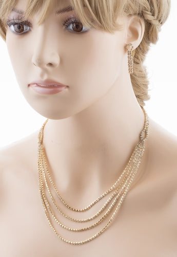 Bridal Wedding Jewelry Crystal Rhinestone Beautiful Drape Design Necklace Gold - Accessoriesforever