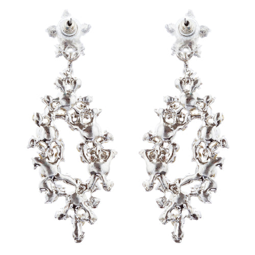 Bridal Wedding Jewelry Crystal Rhinestone Pearl Elegant Dangle Earrings Silver