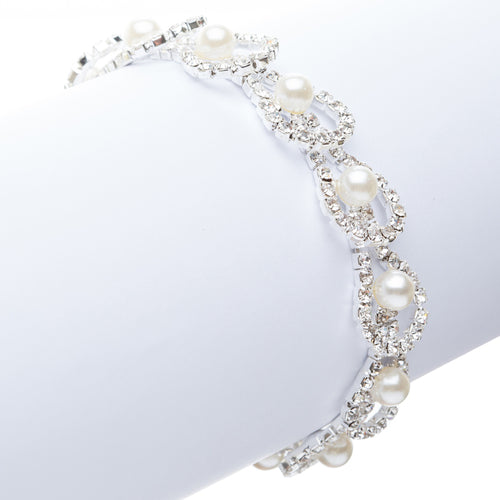 Fashion Chic Crystal Rhinestone Bulb Shape Faux Pearl Link Bracelet B423 Silver - Accessoriesforever