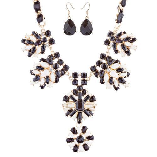 Beautiful Crystal Rhinestone Fashion Statement Necklace Set JN295 Gold Black