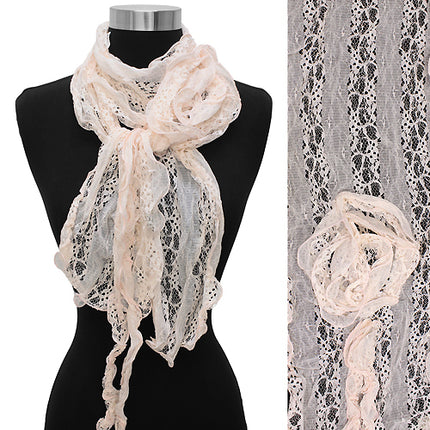 Gorgeous Floral Decorated Lightweight Lace Fashion Scarf Pink