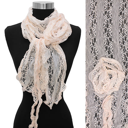 Gorgeous Floral Decorated Lightweight Lace Fashion Scarf Pink - Accessoriesforever