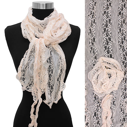 Gorgeous Floral Decorated Lightweight Lace Fashion Scarf Pink - Accessoriesforever