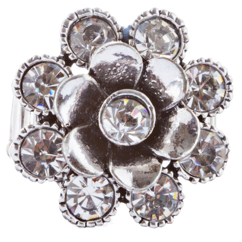 Beautiful Floral Design Crystal Rhinestones Fashion Stretch Ring R231 Silver