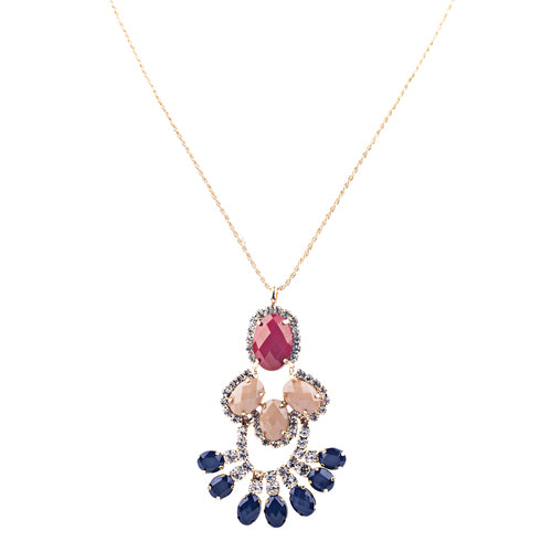 Beautiful Formica Crystal Pendant Statement Jewelry Fashion Necklace Gold Red