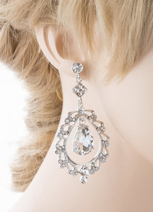 Bridal Wedding Crystal Rhinestone Teardrop Open Dangling Drop Fashion Earrings - Accessoriesforever