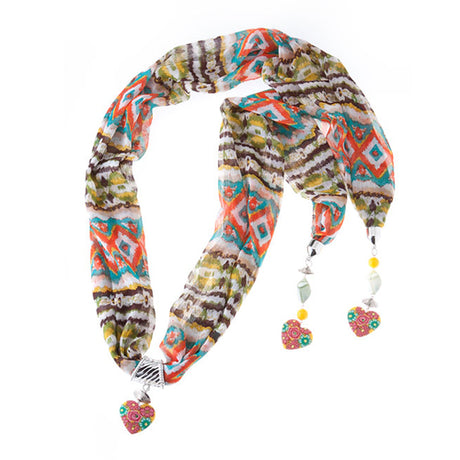 Gorgeous Heart Charm Dangle Artsy Print Lightweight Fashion Scarf Green Yellow