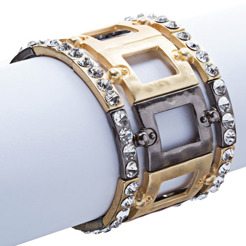 Fashion Square Linked Crystal Stretch Bracelet Gold
