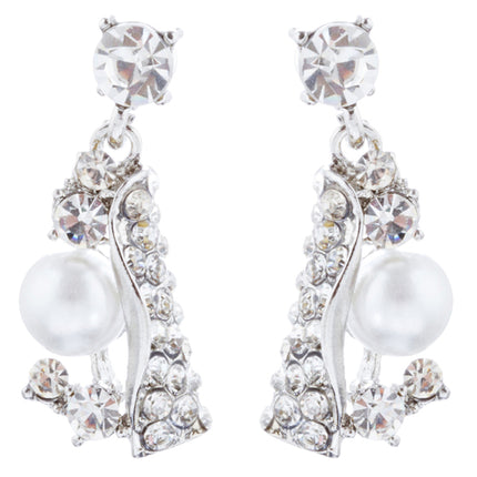 Bridal Wedding Jewelry Set Crystal Pearl Chunky Duo Linear Drops Silver White - Accessoriesforever
