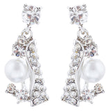 Bridal Wedding Jewelry Set Crystal Pearl Chunky Duo Linear Drops Silver White
