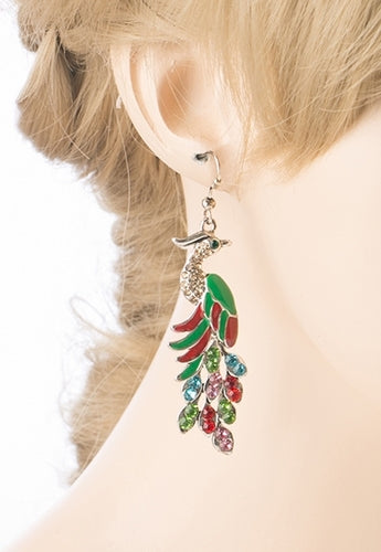 Gorgeous Dazzling Crystal Rhinestone Peacock Dangle Charm Fashion Earrings Multi