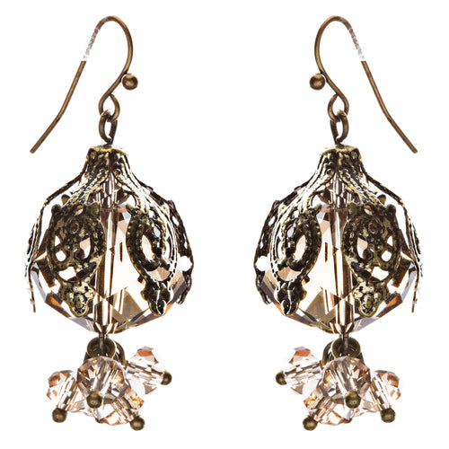 Bold Fashion Crystal Rhinestone Brassy Antique Cluster Ball Earrings E843 Ivory