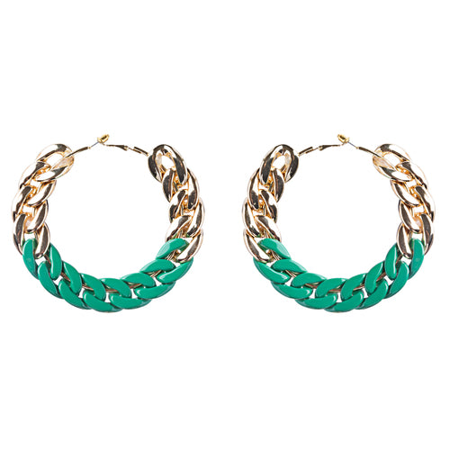 Modern Fashion Lovely Two Tone Intertwined Chain Links Hoop Earrings E779 Green