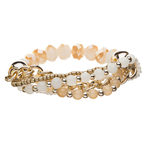 Gorgeous Elegant Classy Multi Strands Mixed Bead Design Stretch Bracelet Ivory