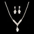 Bridal Wedding Jewelry Set  Necklace Earring Crystal Rhinestone SM V Drop Silver