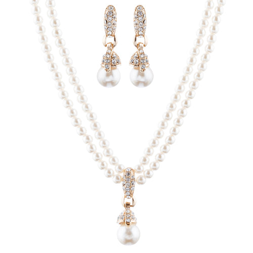 Bridal Wedding Jewelry Set Pearl Rhinestone LN Creme