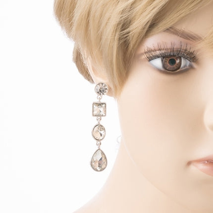 Bridal Wedding Jewelry Crystal Stones Multi Shapes Linear Drop Earrings Silver - Accessoriesforever