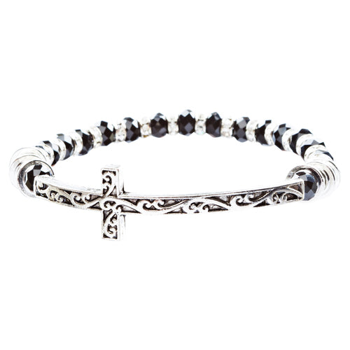 Lovely Crystal Rhinestone Cross Design Fashion Statement Bracelet B472 Black