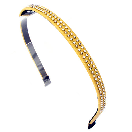 Double Row Silver Ball Stud Leatherette Yellow Headband