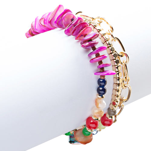 Beautiful Stone Bead Tribal Bohemian Statement Wrap Fashion Bracelet B448 Pink