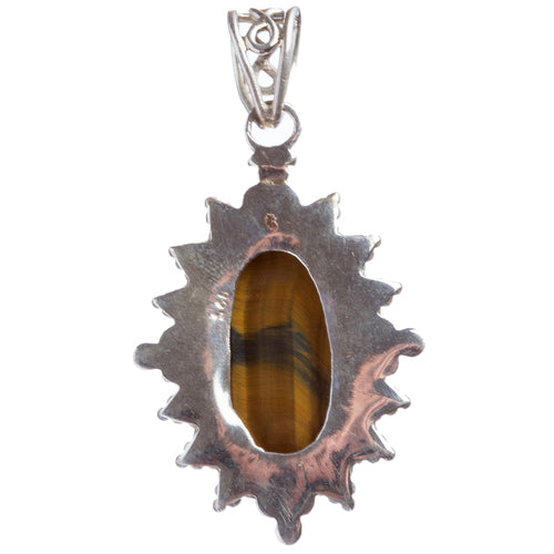 925 Sterling Silver Natural Gemstones Tigers Eye Pendant FJSVP2058