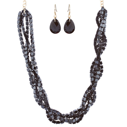 Gorgeous Multi Strands Layered Fashion Statement Necklace Set JN296 Gold Black