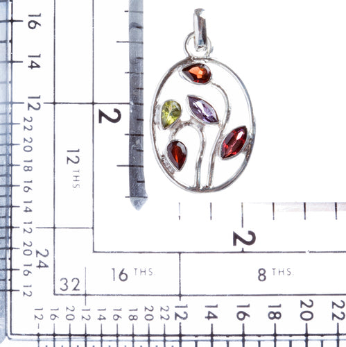 925 Sterling Silver Natural Gemstones Amethyst Peridot Pendant FJSVP2060