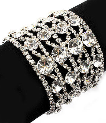 Bridal Wedding Jewelry Crystal Rhinestone 4 Rows Wide Bracelet Silver Clear
