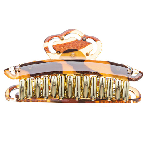 Woman Hair Claw Lucite Animal Print Crystal Gold NEW - Accessoriesforever