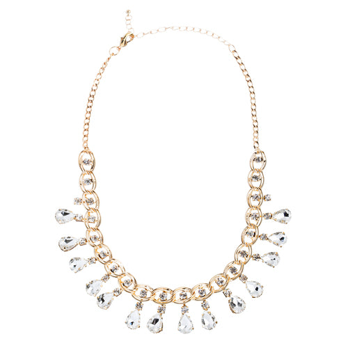 Beautiful Crystal Rhinestone Dazzling Dangling Teardrop Necklace Set J528 Gold - Accessoriesforever
