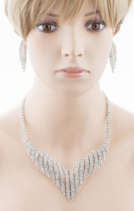 Bridal Wedding Jewelry Crystal Rhinestone Grand Bib Design Necklace J576 Silver - Accessoriesforever