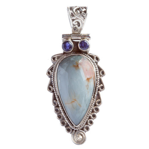 925 Sterling Silver Natural Gemstones Labradorite Pendant FJSVP2074