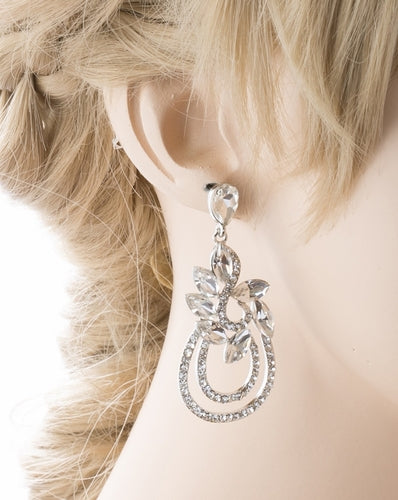 Bridal Wedding Jewelry Crystal Rhinestone Elegant Dangle Earrings E951 Silver - Accessoriesforever