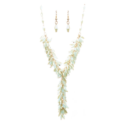 Classic Stylish Beautiful Formica Y Drop Simple Statement Necklace Set Green