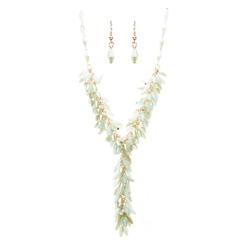 Classic Stylish Beautiful Formica Y Drop Simple Statement Necklace Set Green