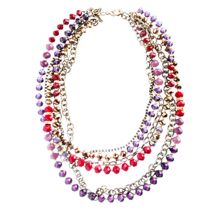 Exotic Multi Layered Colorful Bead Drape Design Fashion Statement Set JN267 Red - Accessoriesforever