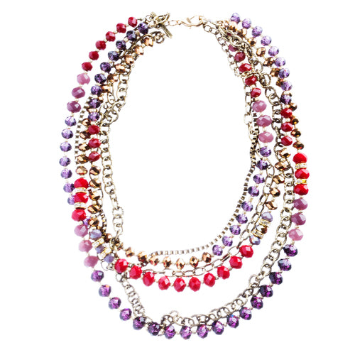 Exotic Multi Layered Colorful Bead Drape Design Fashion Statement Set JN267 Red - Accessoriesforever