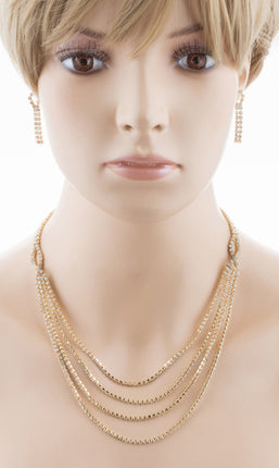 Bridal Wedding Jewelry Crystal Rhinestone Beautiful Drape Design Necklace Gold - Accessoriesforever