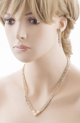 Bridal Wedding Jewelry Crystal Rhinestone Simple Sparkle Design Necklace Gold - Accessoriesforever