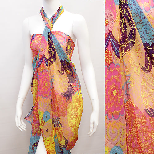 Beach Sarong Pareo Wrap Multi Color Floral Pink Purple