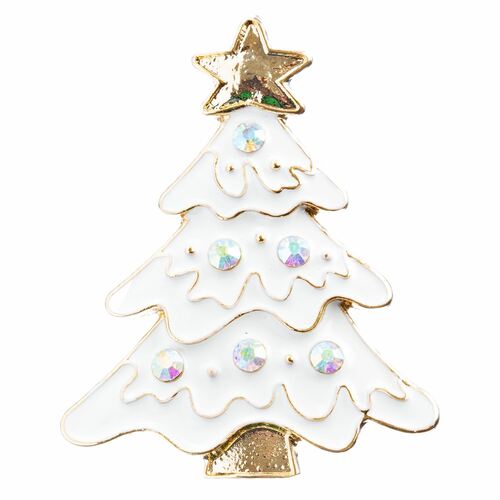 Christmas Jewelry Crystal Rhinestone White Enamel Christmas Tree Pin BH132 White - Accessoriesforever
