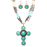 Cross Jewelry Traditional Design Beaded Necklace & Earrings Set JN245 Turquoise