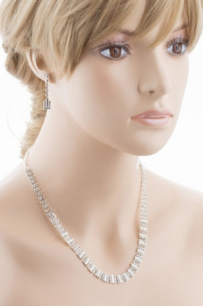 Bridal Wedding Jewelry Crystal Rhinestone Dynamic Contour Necklace J490 Silver - Accessoriesforever