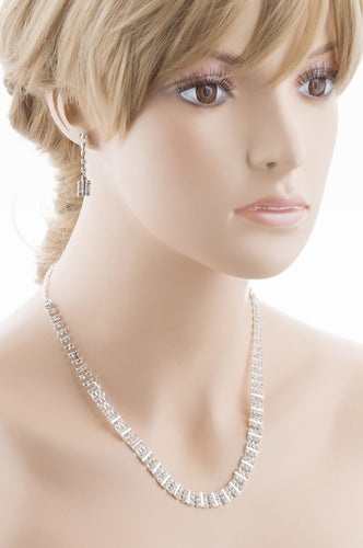 Bridal Wedding Jewelry Crystal Rhinestone Dynamic Contour Necklace J490 Silver