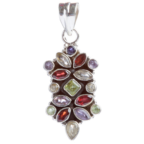 925 Sterling Silver Natural Gemstones Multigems Pendant FJSVP2094